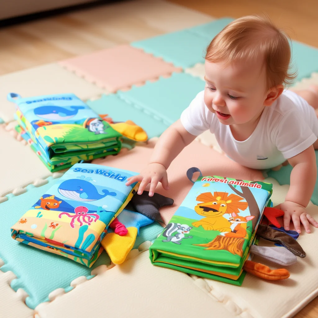 

Сенсорная книга для младенцев со складками и пищалкой — книга из мягкой ткани на тему океана и леса для тактильного обучения ребенка