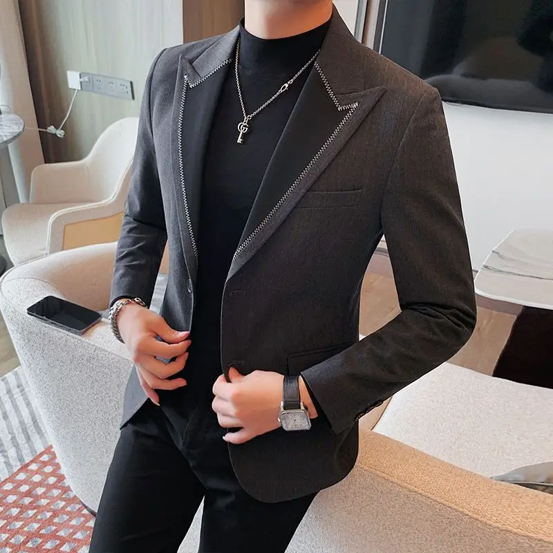 2-A81  Men's peaked lapel suit spring and autumn style high-end Korean style trendsome small stitching casual suit jacket