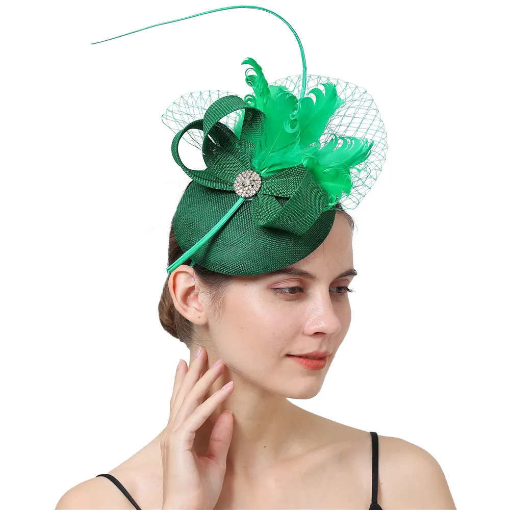 Marine Fascinator Hut Derby Hochzeit niedlichen Schleier Sinamay Milli nery Kopf bedeckung Party Kirche Kopf bedeckung Mode Feder Haar Zubehör – Detail 4