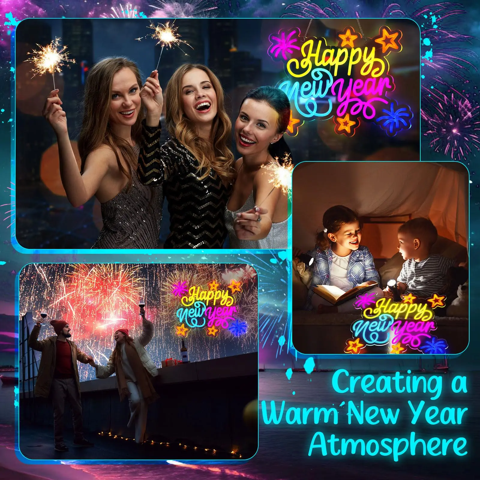 2026 سنة جديدة سعيدة النيون الملونة USB بالطاقة LED تضيء تسجيل جدار ديكور لغرفة النوم مهرجان الربيع الطرف #4