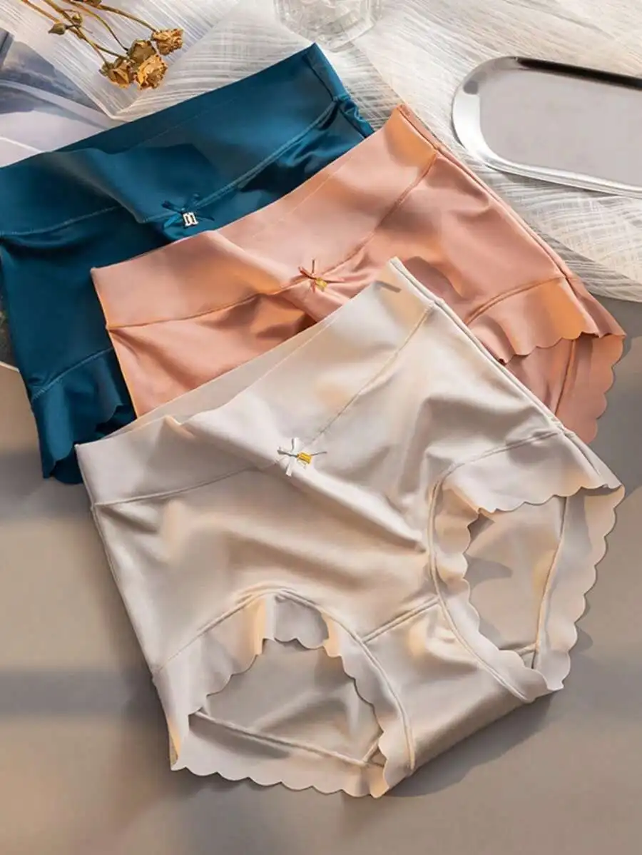 

4pcs Luxury Satin Women Seamless Mid-Waist Soft High Elasticity Briefs