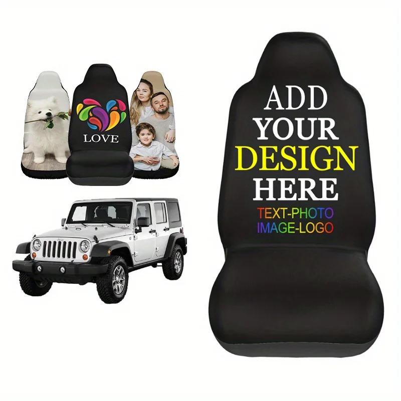 

2pcs Of Set Custom Car Seat Covers, Personalized Text Picture Logo Design, Elastic Soft Polyester Front Seat Cover Universal Fit
