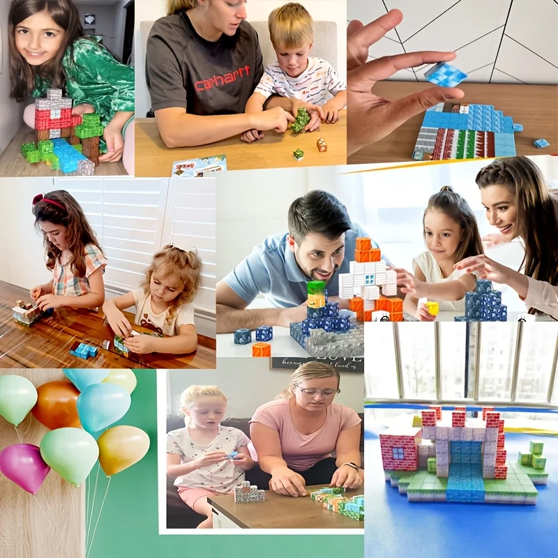 Mine World Cube Magnet SetMagnetic Building Blocks  for Kid Age 3+ DIY Model Children Order a Gift With  Mini Doll Figures