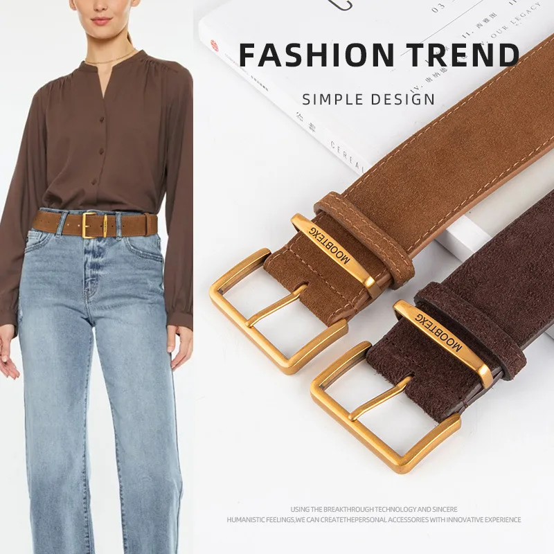 

Korean Version of The Leather Belt Ladies Frosted Suede Texture Belt Simple Hundred with Jeans Belt Women's Models