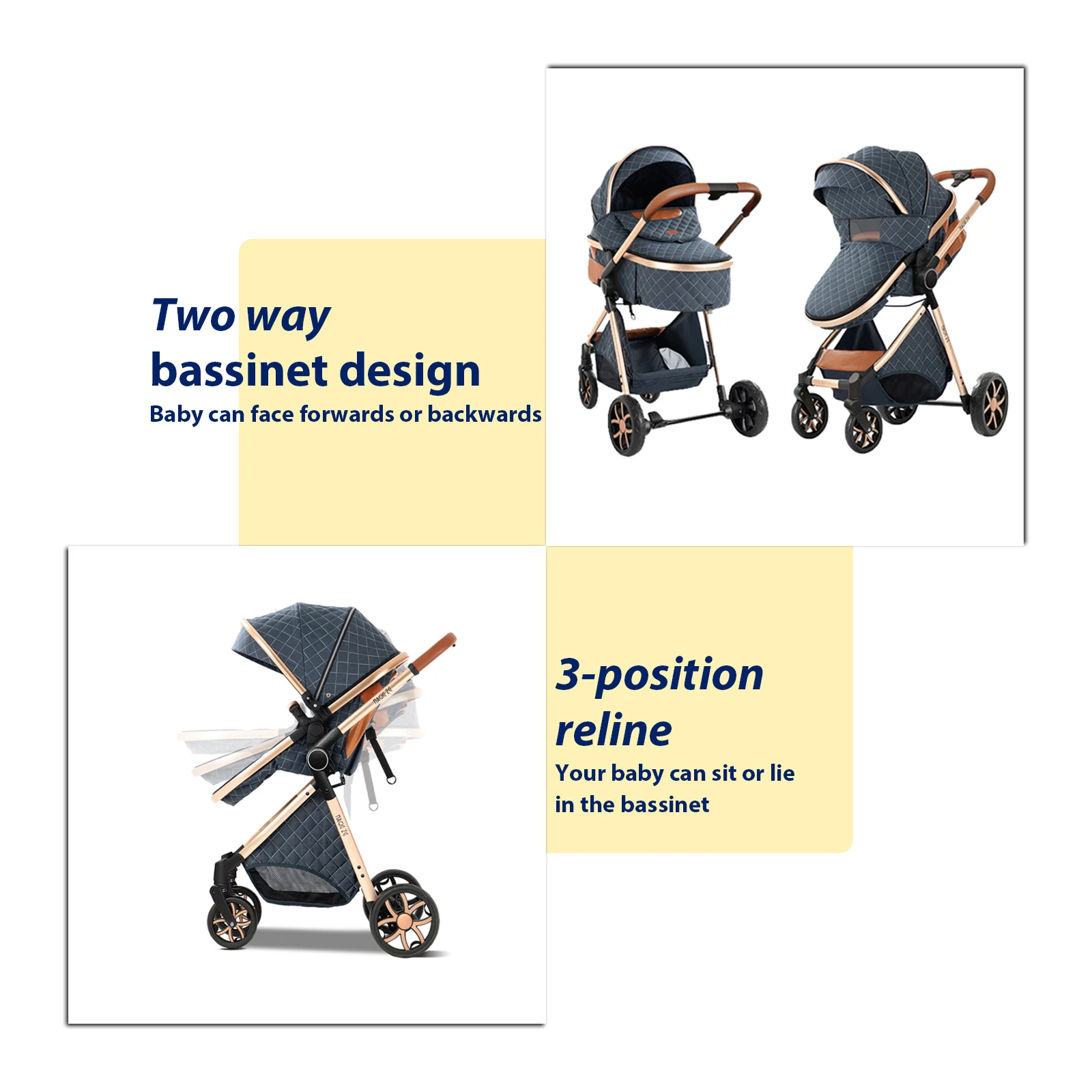 Lightweight Baby Stroller 3 in 1 Newborns Travel System Prams Multifunctional High Landscape Baby 4 IN 1 Strollers with Isofix image 3