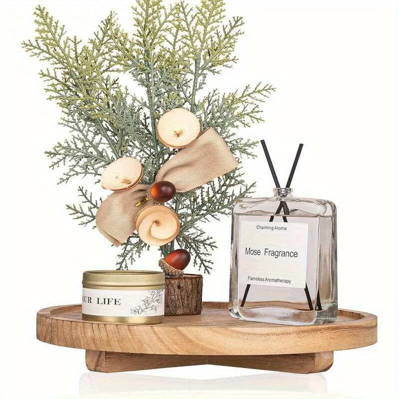 Natural Wooden Storage Tray with Round Edges, Elegant Vanity Desk Organizer for Soap, Candles, Ideal for  Countertop Display