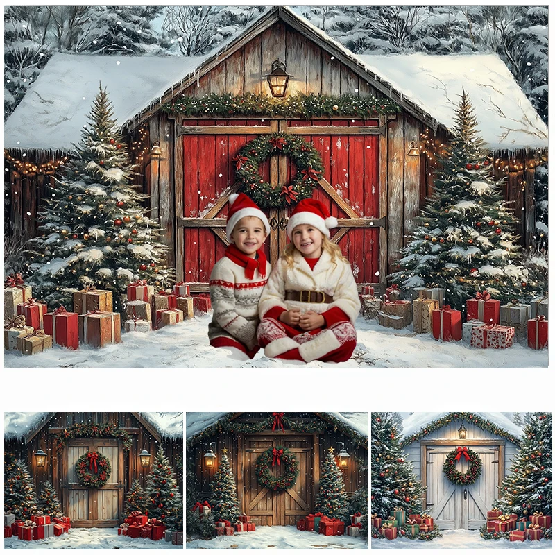 

LS Photography Backdrops Christmas Tree Farm Wreath Decoration Family Xmas Holiday Portrait Backgrounds For Photographs