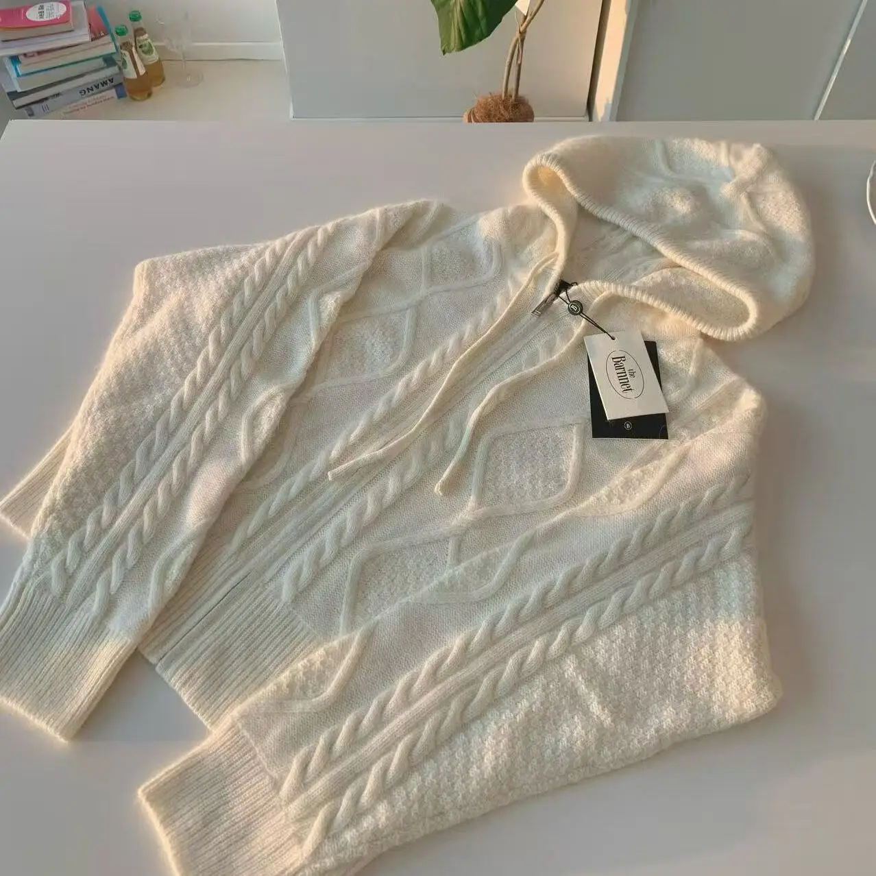 

TheB Dongda Gate Retro Sweet Age Slim Diamond id Knitted Hat Sweater Open Cardigan Women's Winter Long Sve Woolen