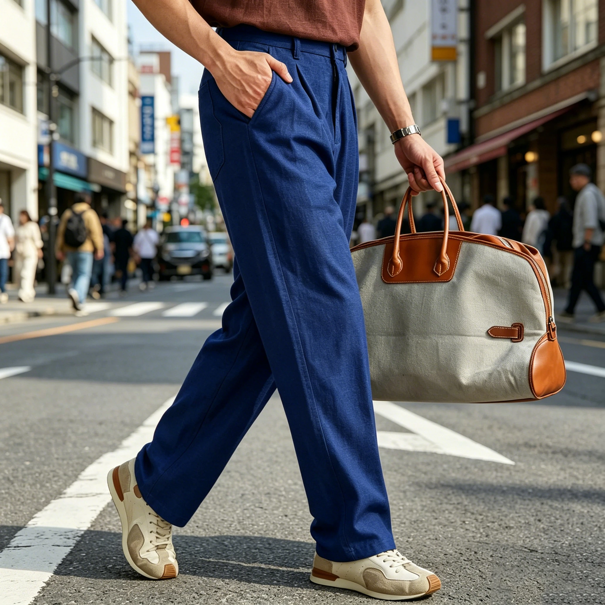 Men's Linen Casual Pants High Waist Pleated Straight Trousers Business Formal Breathable Loose Fit Wide Leg Suit Pants Summer