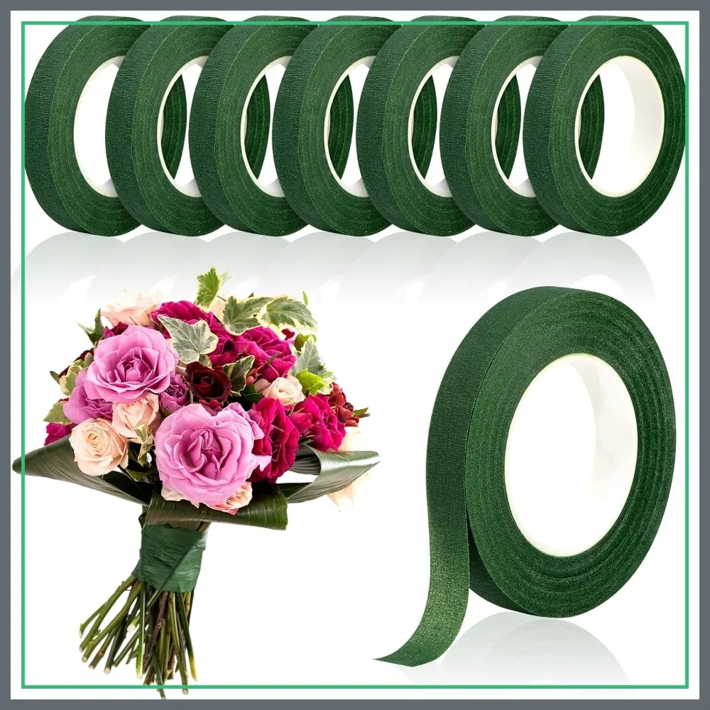 

8 Rolls Floral Tape, 1/2" Wide, Dark Green, 30 Yards Each, Adhesive Florist Tape for Fresh Flowers, Bouquet Wrapping, Stem Wrapping, Wedding Arrangements