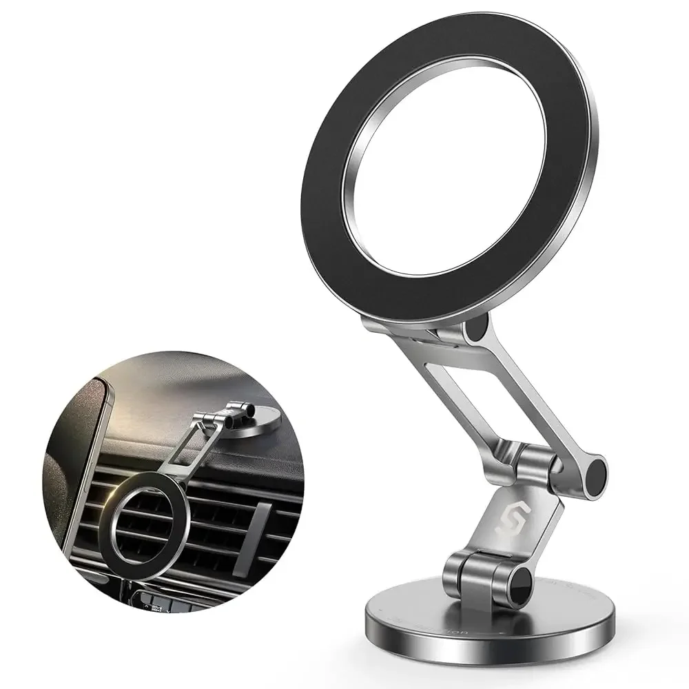 

Fits MagSafe Car Mount, [All-Metal] Magnetic Phone Holder for Car, [Flexible Three-axis] 360° Rotation Magnetic Car Mount St