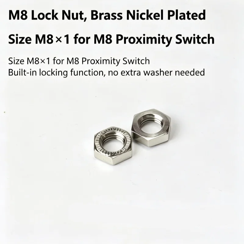 10PCS 2 Pack Brass Nickel Plated Lock Nuts M8 M12 M18 M30x1.5 for Proximity Sensor Mounting