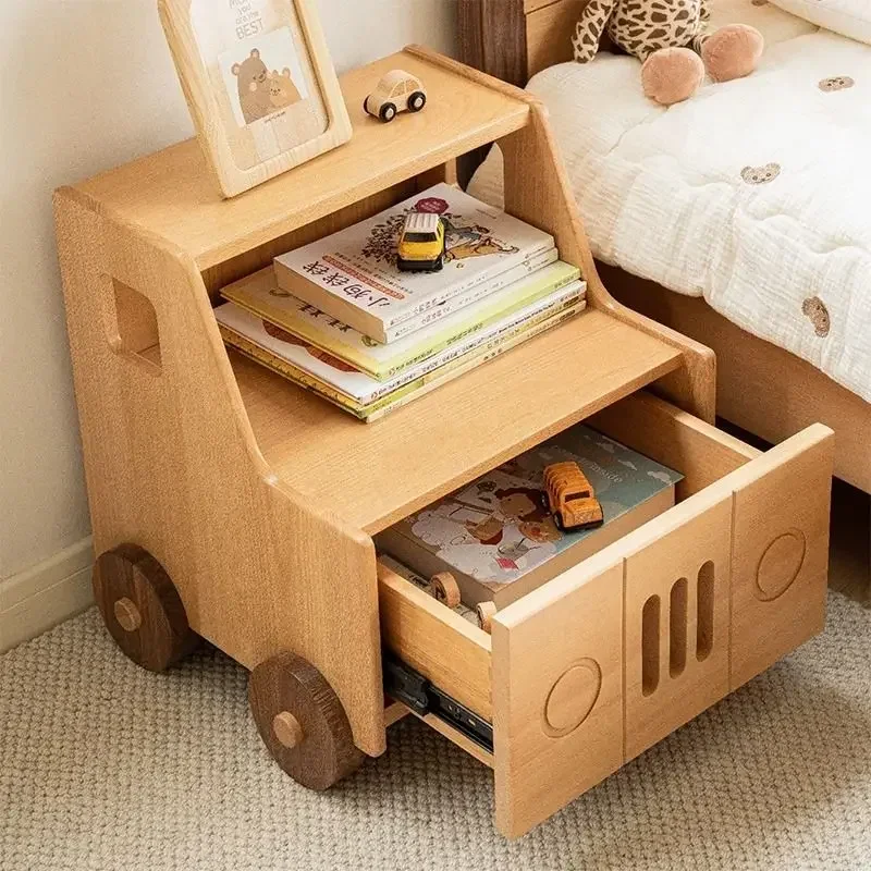 Solid Wood Bedside Table Modern Simple Car Cartoon Storage Cabinet Small Bedroom Children's Storage Cabinet Nightstand