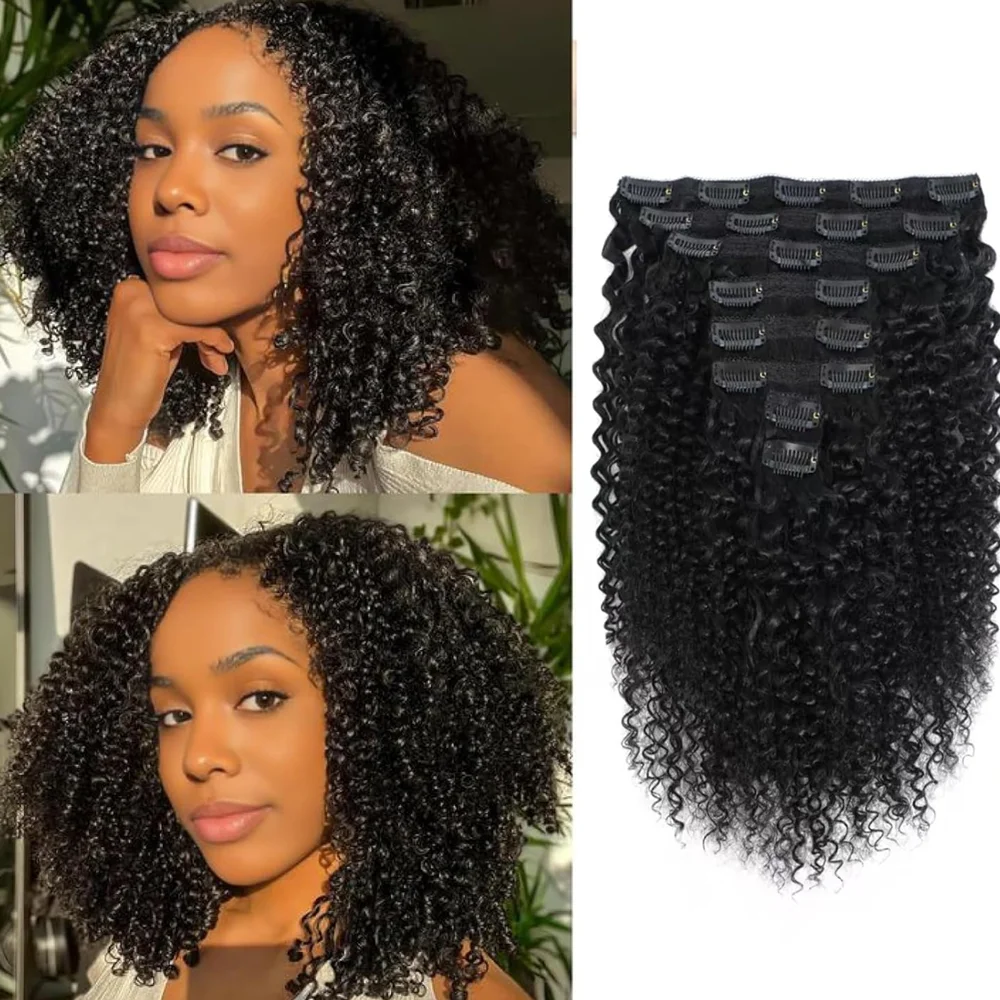 

Afro Kinky Curly Clip in Hair Extensions Real Human Hair for Women 4B 4C Kinkys Curly Human Hair Clip ins Brazilian Remy Hair