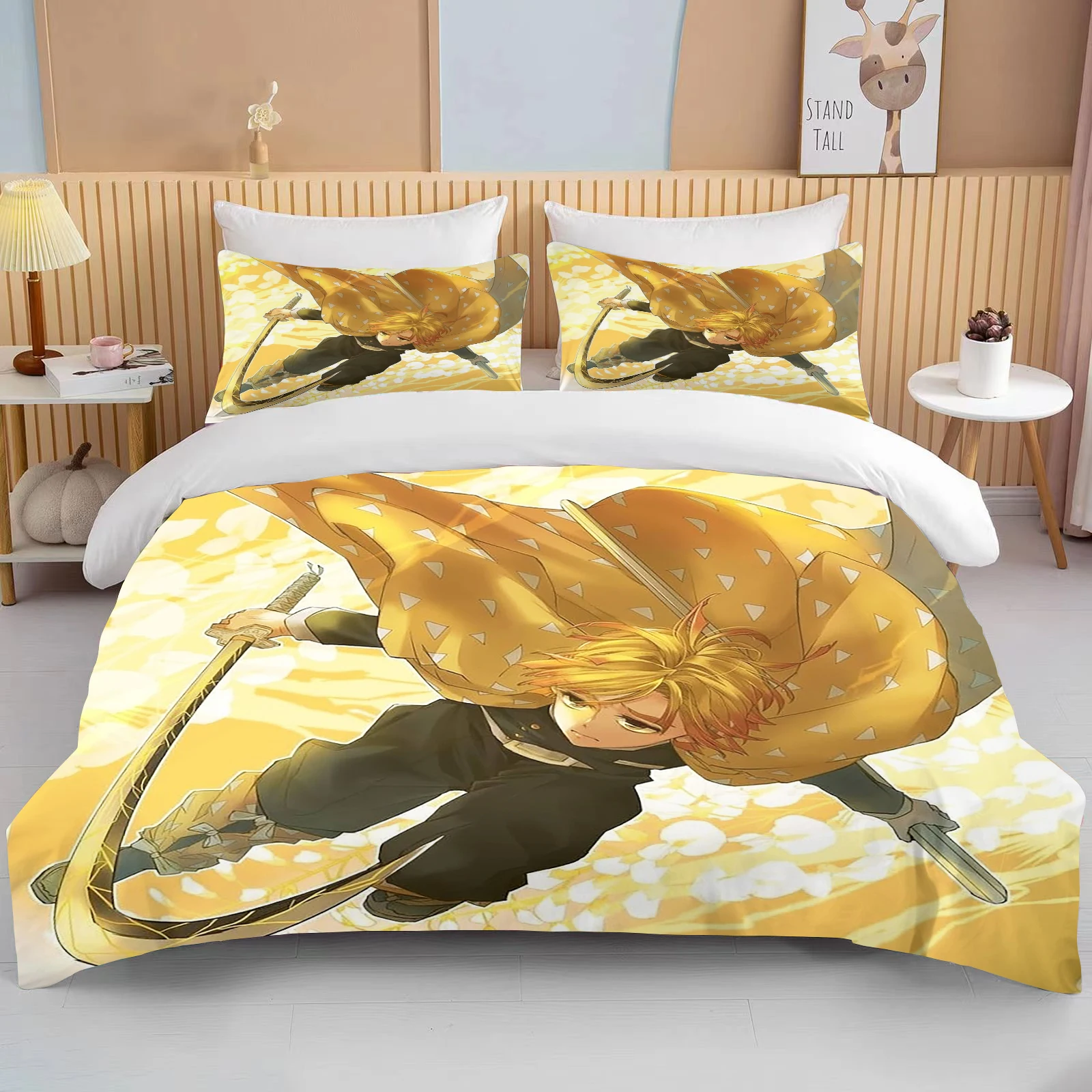 Zenitsu Agatsum Bedding Set Anime Demon Slayer 3D Printed Duvet Covers Pillowcases Comforter Bedding Set Bedclothes Bed set