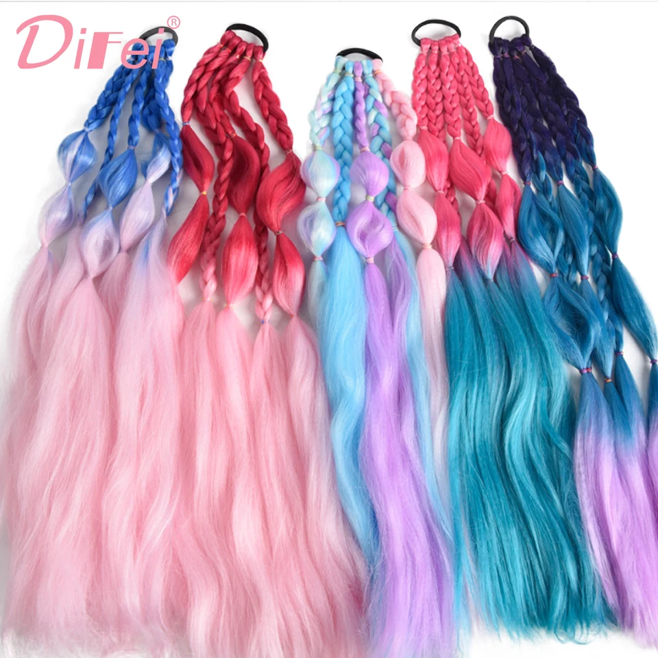 DIFEI Synthetic Wig Lantern Bubble Ponytail Female Bubble Fake Braid Hot Girl Street Photo Modeling Lantern Long Braid