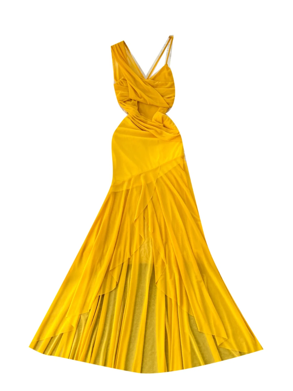 Yellow Slim Fit Holiday Sle Dr Asymmetrical Hemline Strapl Gown Korean Sle Spring Collection Mid-Length A-Line Skirt