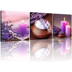 Zen Spa Purple Salt Aroma Lavender Flower Candle Posters Wall Art Canvas Pictures Home Decor Paintings Accessories Decoration