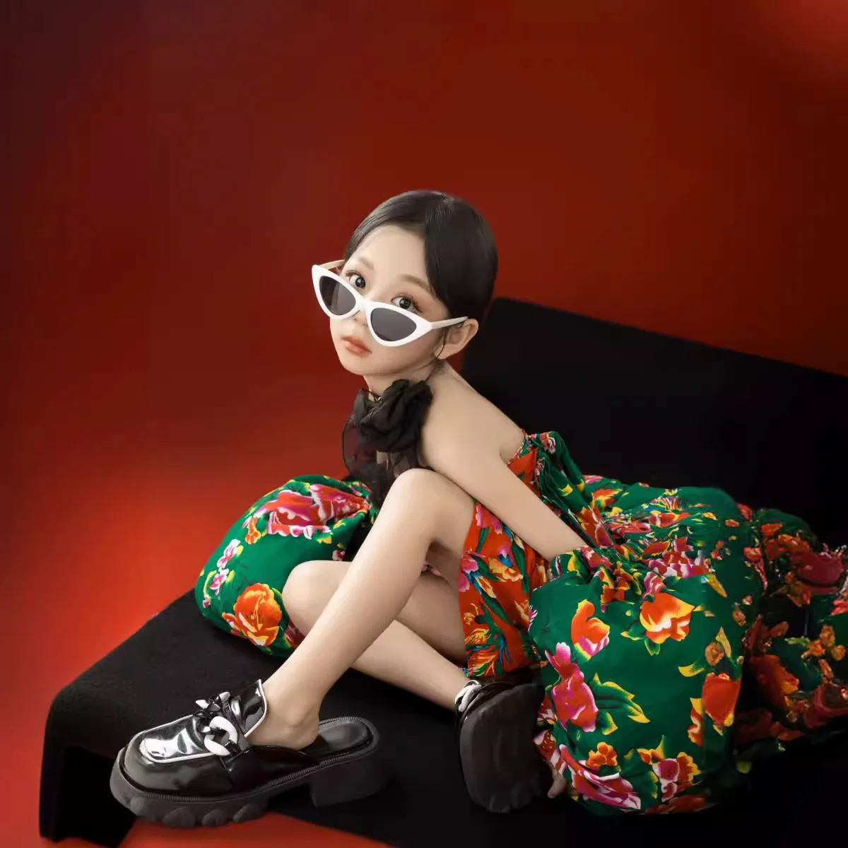 أزياء الفتيات شمال شرق زهرة كبيرة المنصة أزياء التصوير الفوتوغرافي للأطفال المدرج المنصة المد الوطني قاطرة الدوبامين