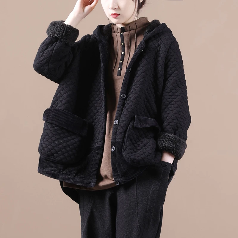 

Женское свободное художественное длинное пальто с капюшоном размера плюс, осень-зима, новое повседневное хлопковое пальто на подкладке Sle Fce