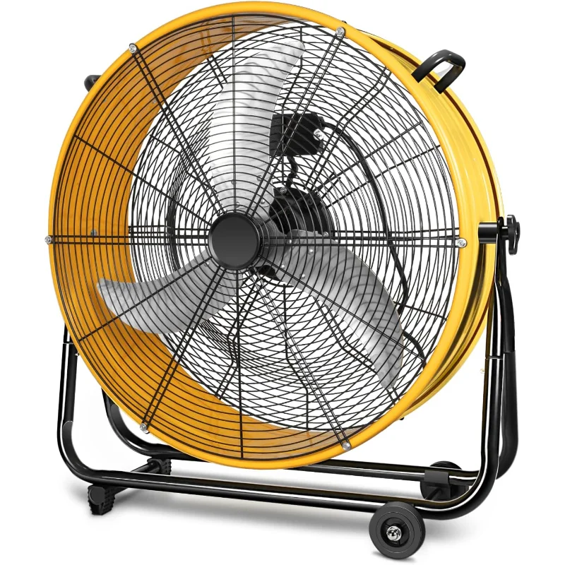 

Простой сверхмощный металлический промышленный барабанный вентилятор Deluxe, 3-скоростной напольный вентилятор для склада, мастерской, фабрики и подвала - высокий