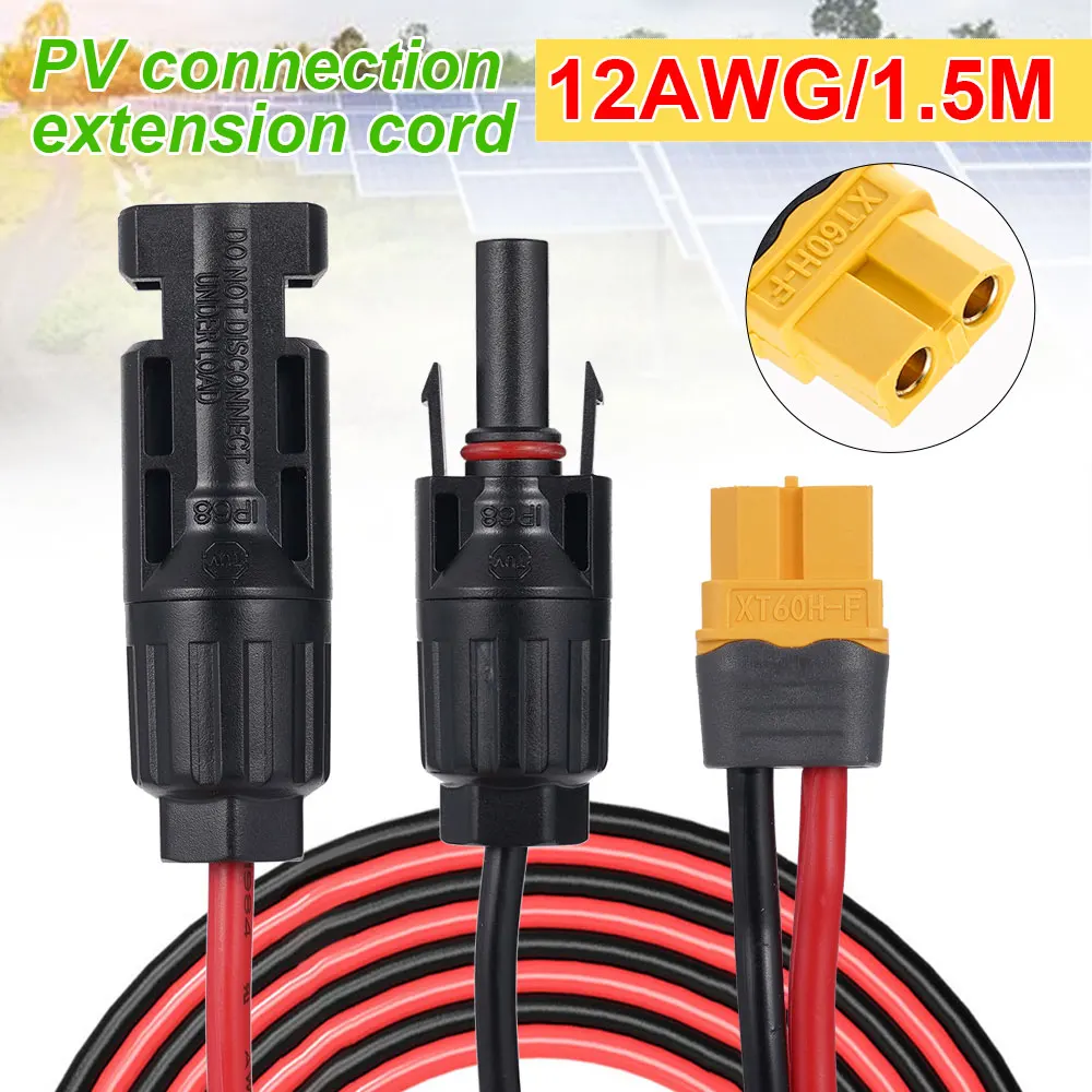 0.6M/1.6M Solar Charge Cable XT60 Adapter to Solar Male Female Connector Extension Wire 12AWG for Battery Pack