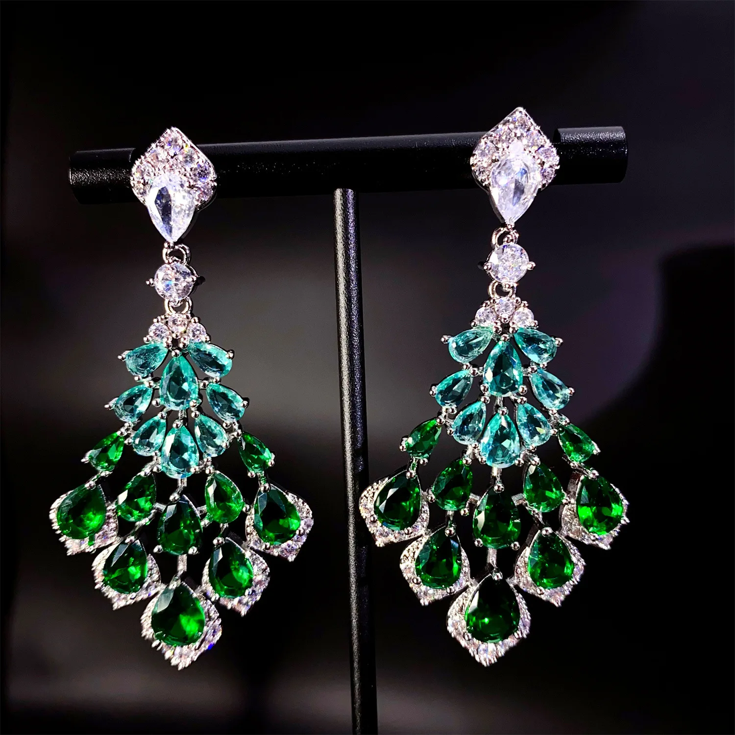 

Red Green Purple Earrings Long Water Drop Pendant Earrings Women Luxury Jewelry Dinner Party Wedding Anniversary Gift Female