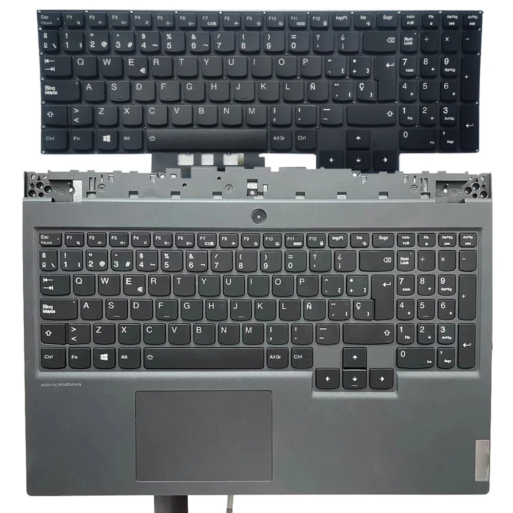 

New Backlit Spanish Keybord For Lenovo Legion 5-15IMH05H 15IMH05 15ARH05H 15ARH05 With Palmrest Upper Cover With Touchpad