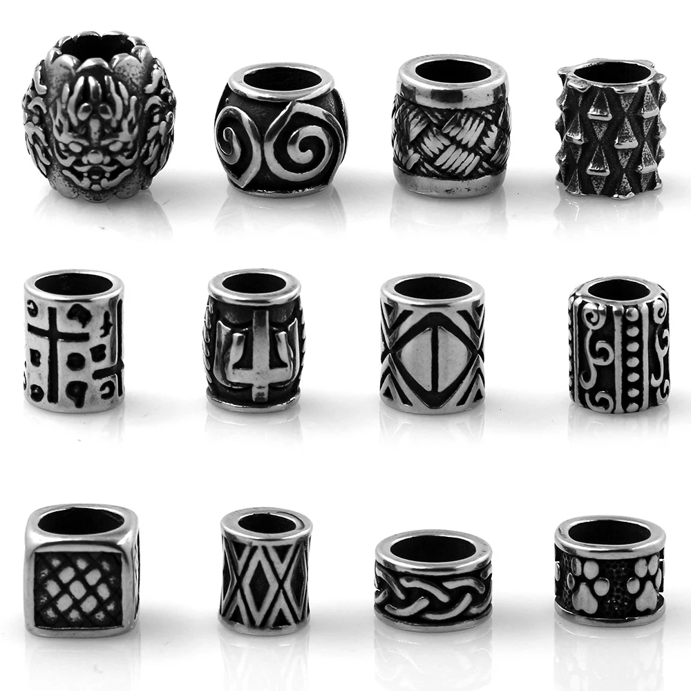 Stainless Steel Spacer Hair beard Beads DIY Paracord Knife Lanyard Jewelry Cylinder Basics Accessories Bracelet Making Supplies