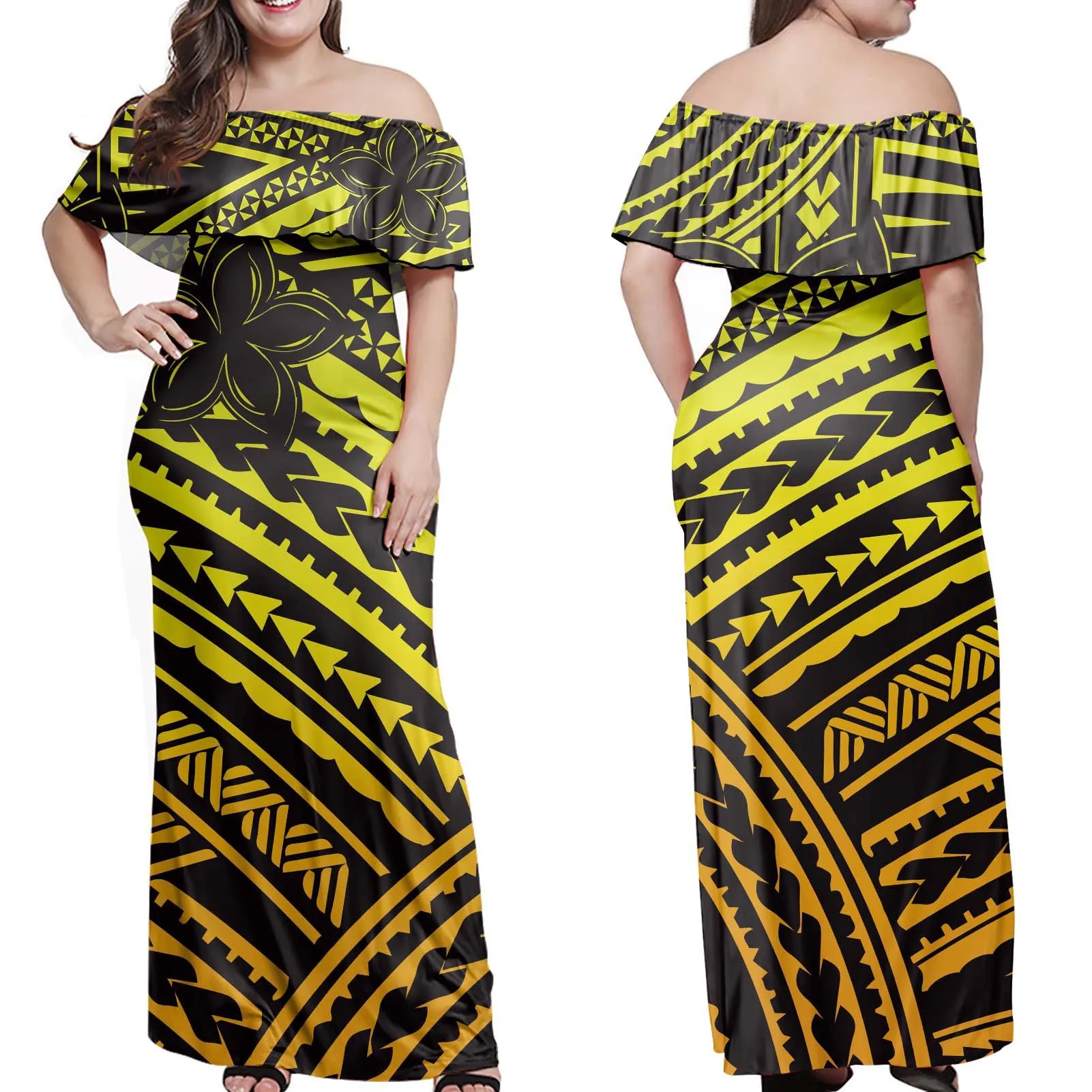 New one-word collar skirt Polynesian new off-the-shoulder French dress skirt dress long dress plus