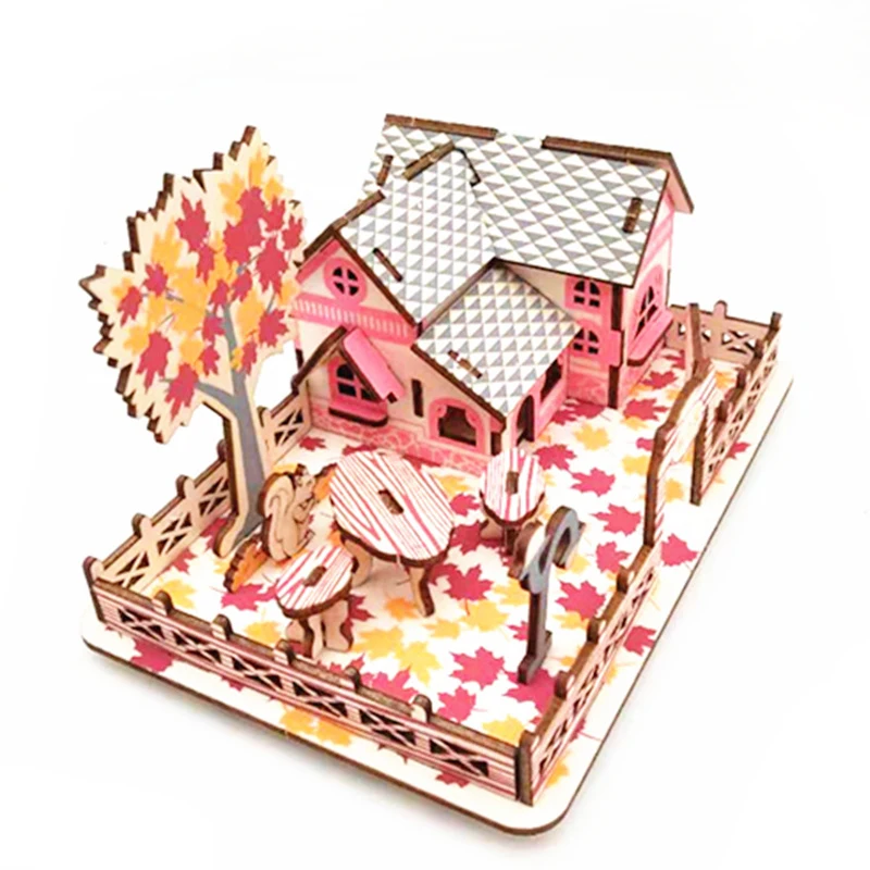 DIY Model zabawki 3D Drewniane puzzle Jesień jest bezgraniczna Drewniane zestawy edukacyjne Puzzle Gra Montaż zabawek Prezent dla dzieci Dorosły P12