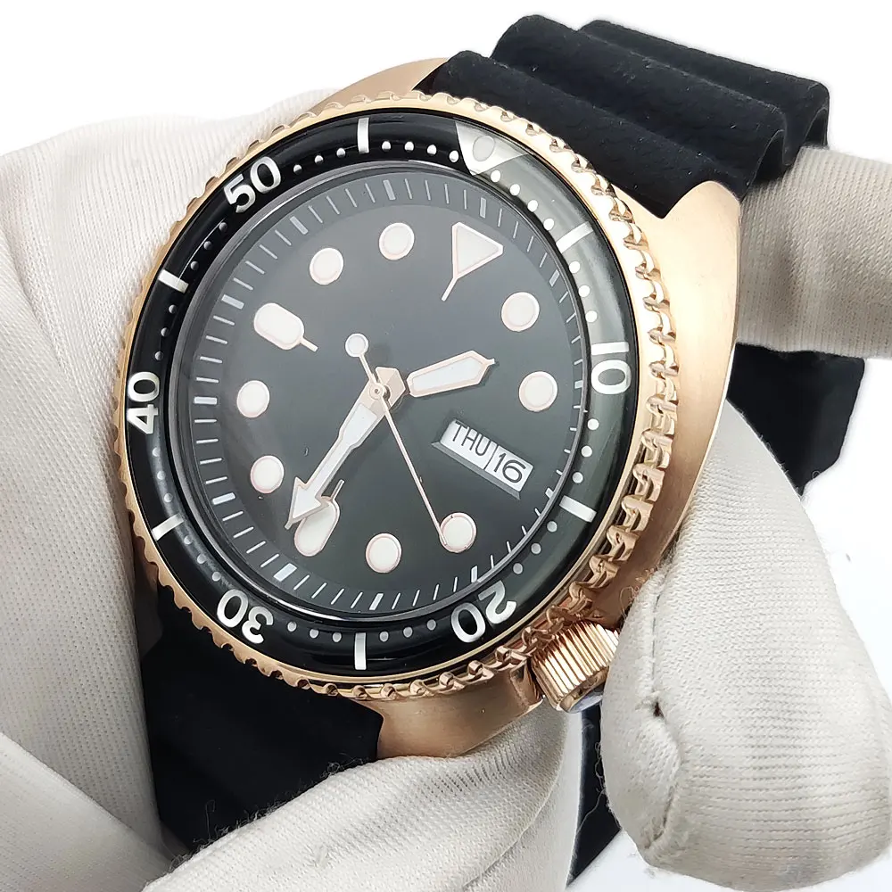 ساعة ميكانيكية أوتوماتيكية كبيرة للرجال ، حافظة مقاومة للماء ، ذهب وردي ، ياقوت ، عمل ، NH36 ، 45