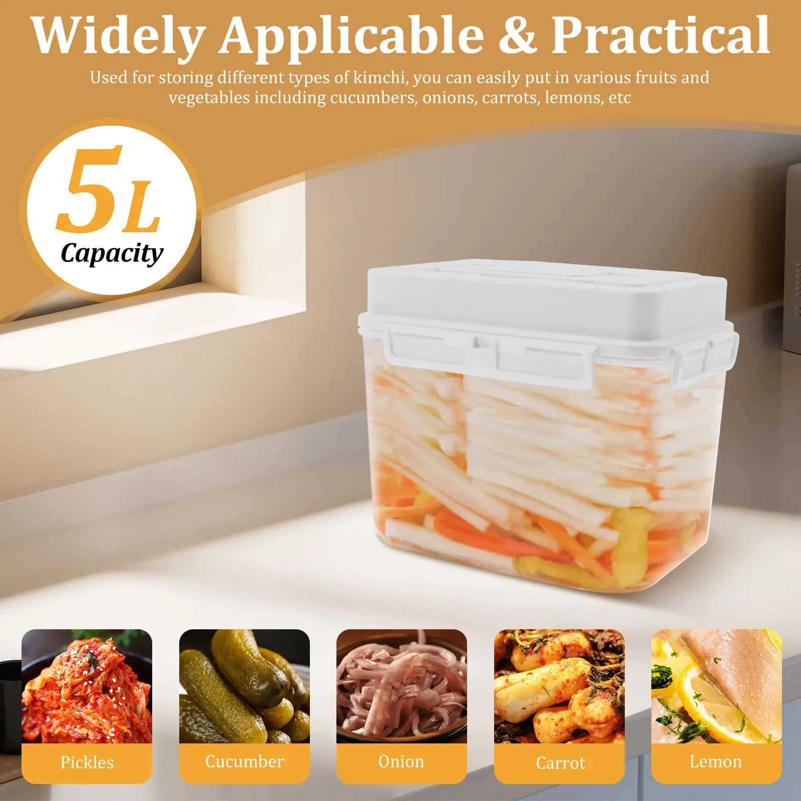 4/5L Pickle Jar Leakproof Pickle Ferment Container for Pickle Cucumber Gherkin Sauerkraut Olive Kimchi Storage Ferment Container