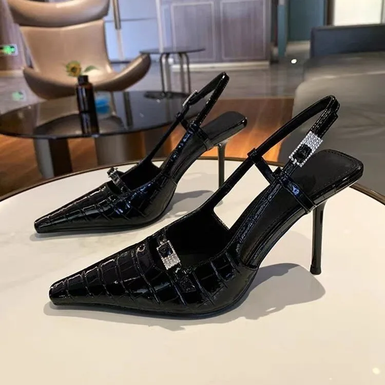 Women's Crocodile Pattern Peep-Toe Sandals 2026 New Elegant Fashion High Heels with Thin Heels and Open Back