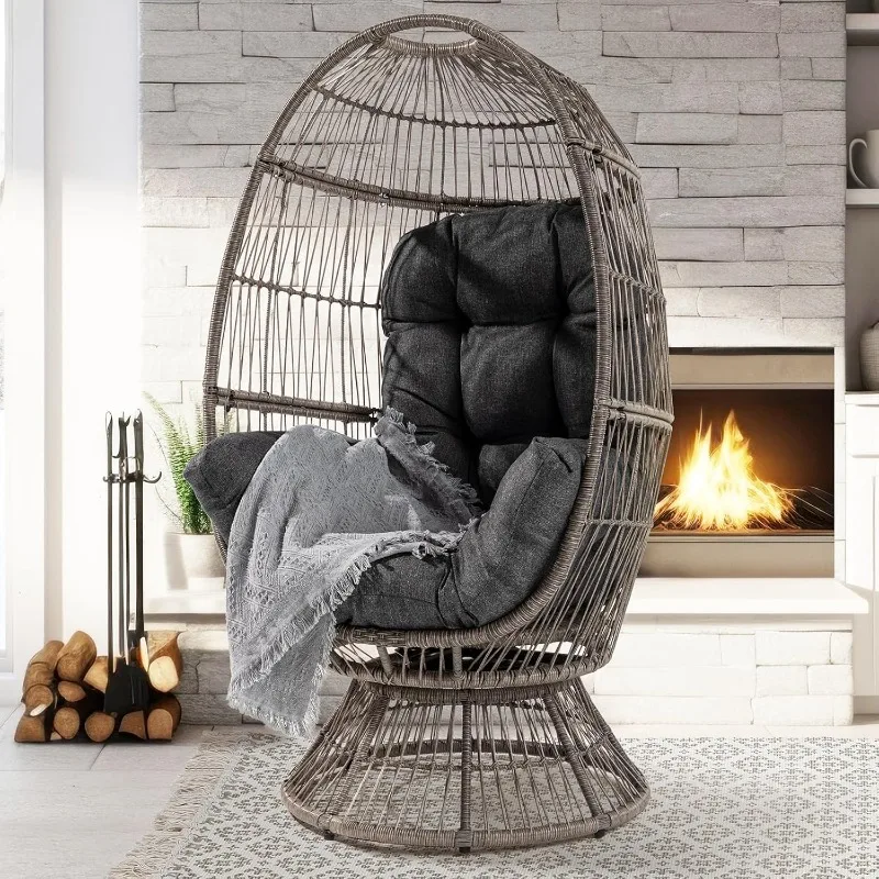 

Heavy Duty 400 lbs Capacity Wicker Egg Chair for Outside & Indoor, 360 Degree Smooth Swivel Mechanism, UV 2000 Hours