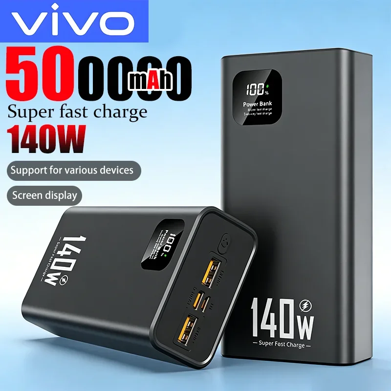 

Внешний аккумулятор VIVO 500000 мАч с супербыстрой зарядкой, сверхбольшой емкостью, 140 Вт, портативный, с цифровым дисплеем
