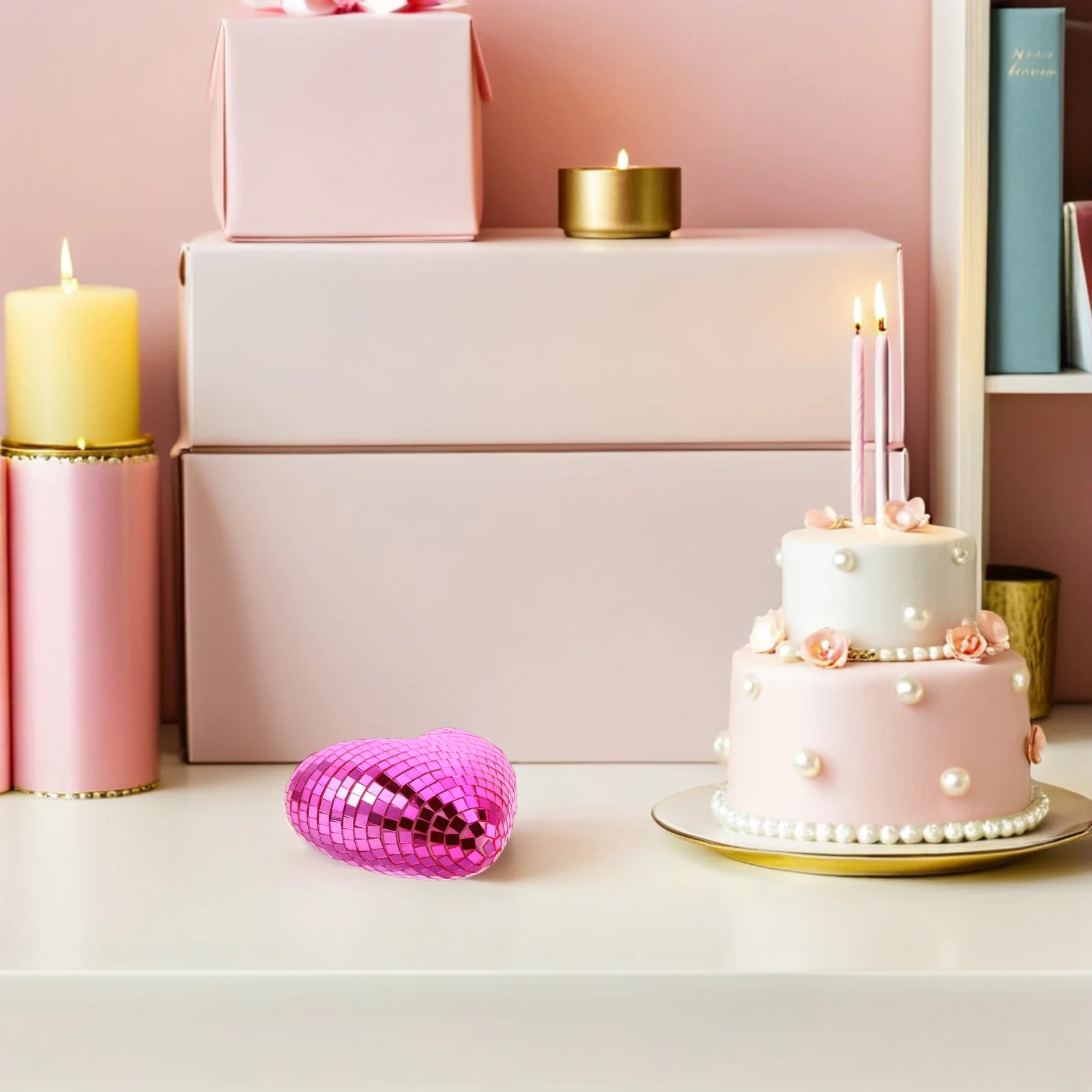 

Pink Heart Mirror Disco Ball Glass Pendant Hanging Wedding Party Ceiling Wall Reflective Retro Valentine's Decoration