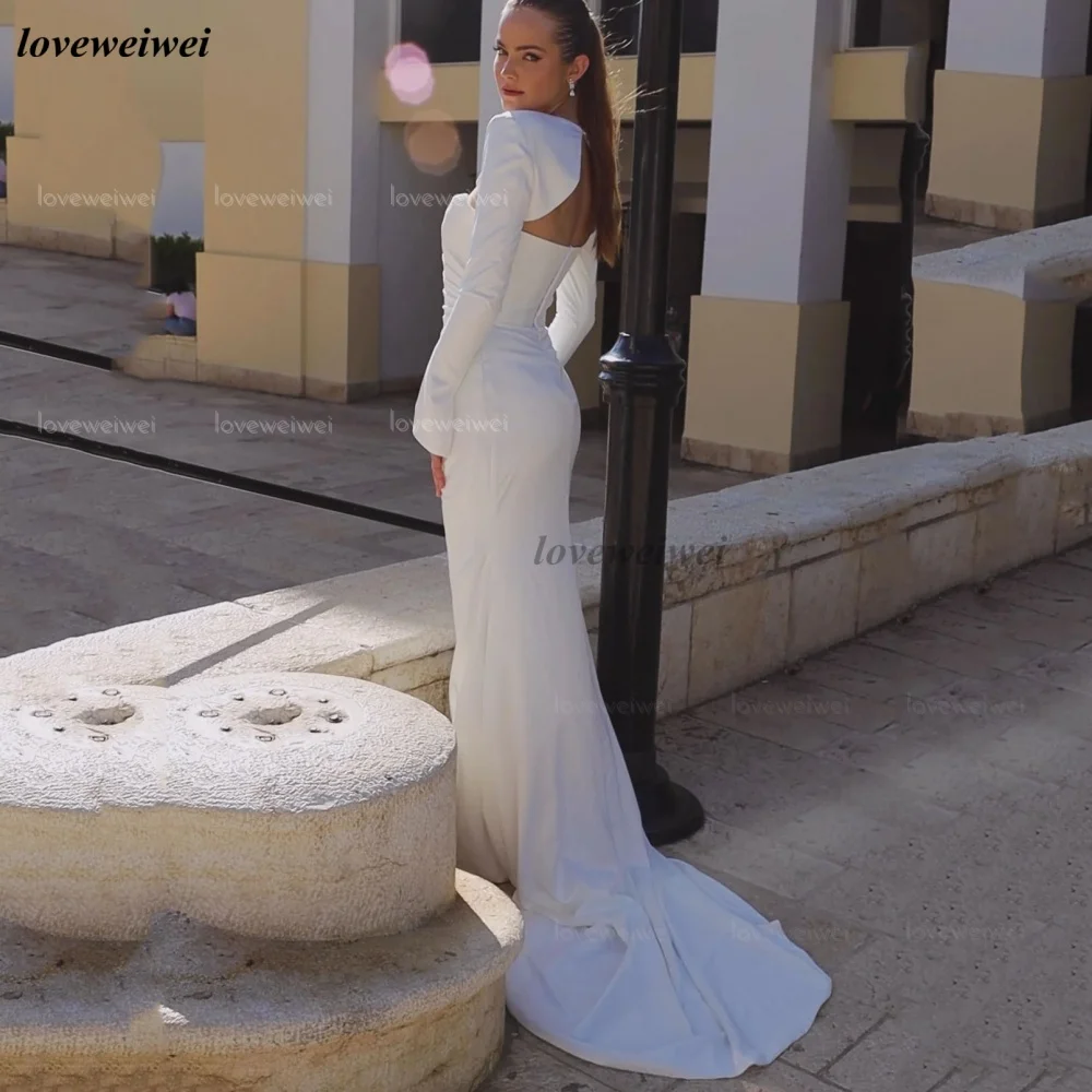 فساتين زفاف مخصصة بسيطة حورية البحر فساتين الزفاف بأكمام طويلة طول الأرض فستان العروس فيستدو دي نوفيا