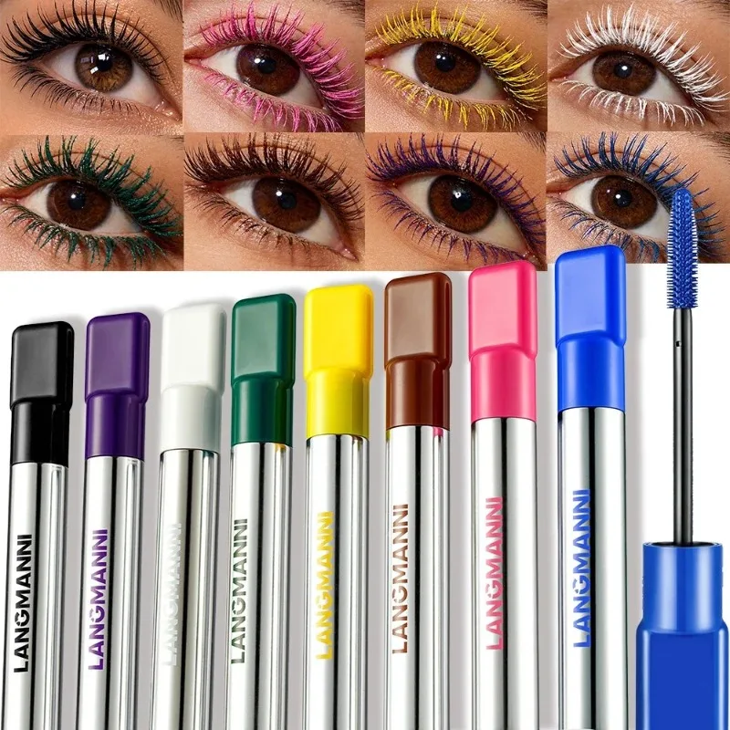 Mascara mat en fibres de soie 8 couleurs, brosse large colorée, allonge les cils, imperméable, longue tenue, séchage rapide, mascara recourbant, maquillage cosmétique