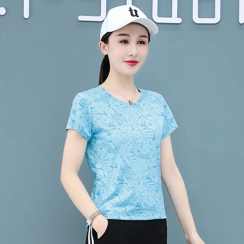 New Fashionable And Versatile Ice Silk Quick Drying Short Sleeved T-Shirt Women'S In Summer Women'S Casual Loose Thin Sports Top