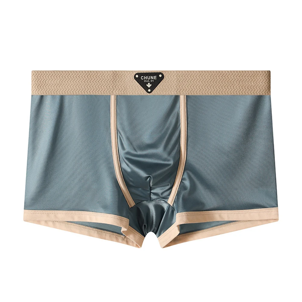 1pc Men Solid Satin-like Smooth Boxers Breathable Elastic U Pouch Underwear Trunks L-3XL Large Size Male Ice Silk Homewear Pant