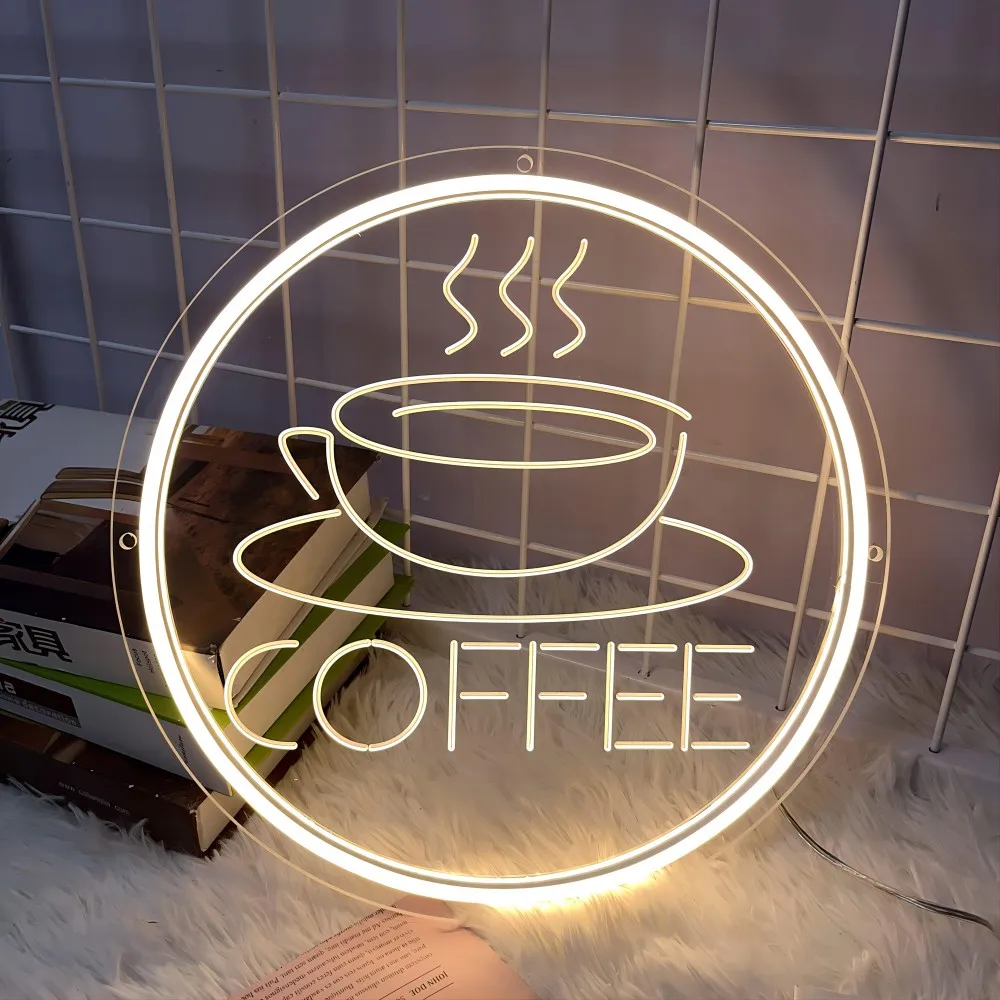 Letrero de neón de café para decoración de restaurante, luces LED grabadas personalizadas, marcos de pared, decoración de habitación, soporte personalizado