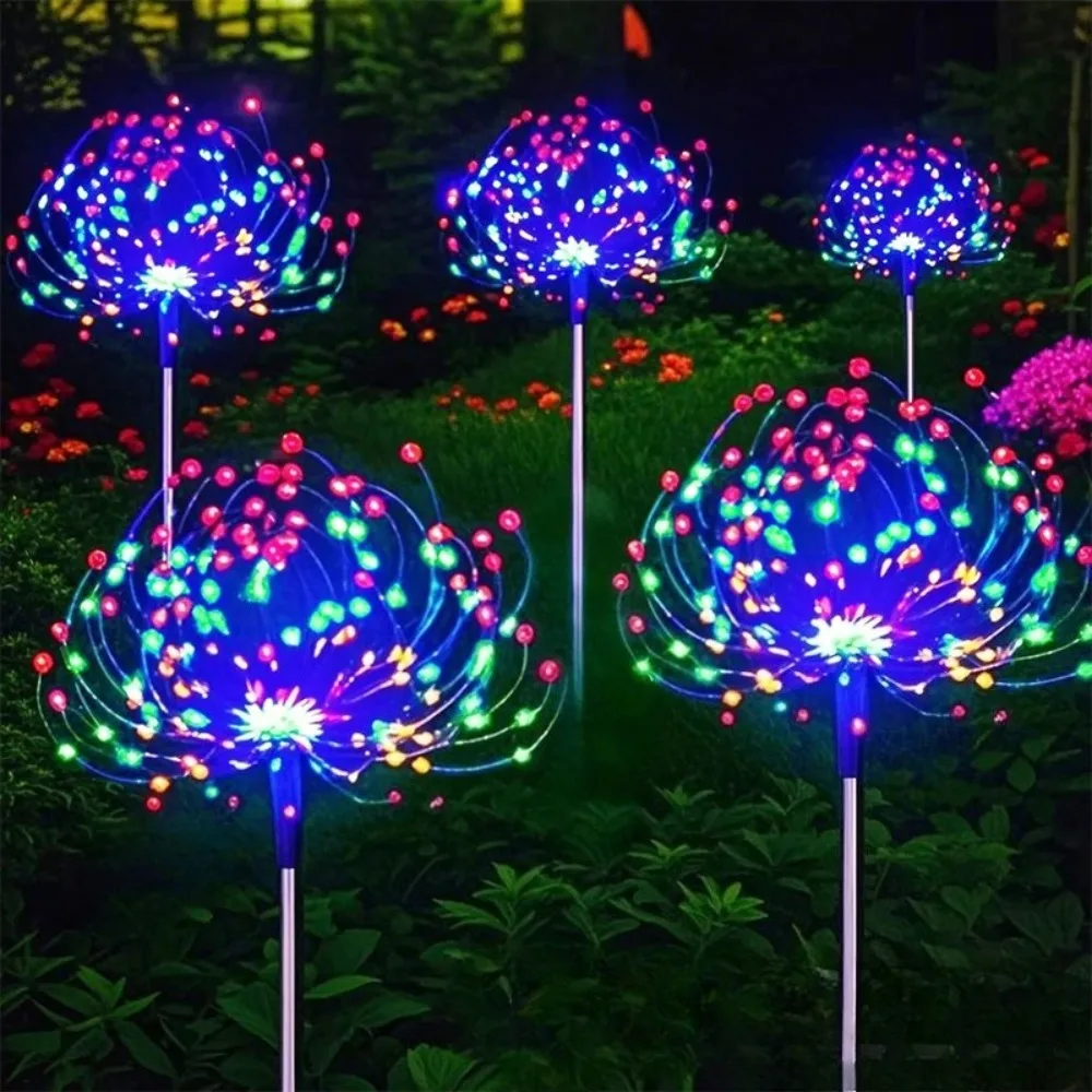 Solar Power LED Fireworks Lights Outdoor Waterproof Garden Decor Dandelion Solar Pathway Light for Patio Balcony Yard Lawn