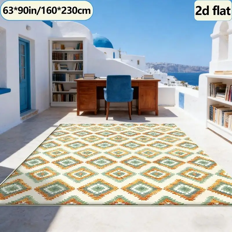 Bohemian Style Ikat Diamond Pattern Carpet, Vintage Soft Non-Slip Carpet, Home Decor Living Room Rug