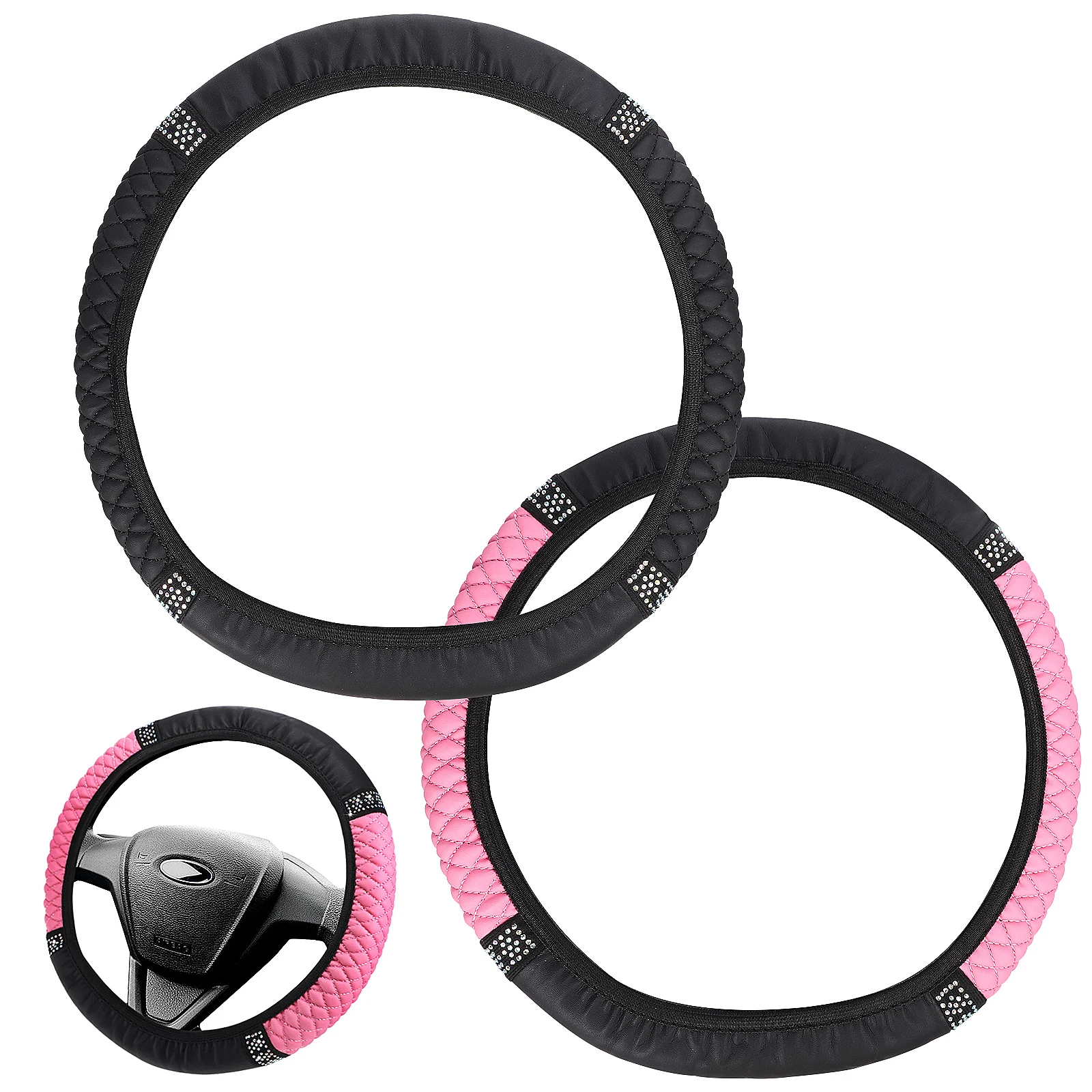 

2pcs Glitter Steering Wheel Wrap Rhinestone Enhanced Control Interior Upgrade