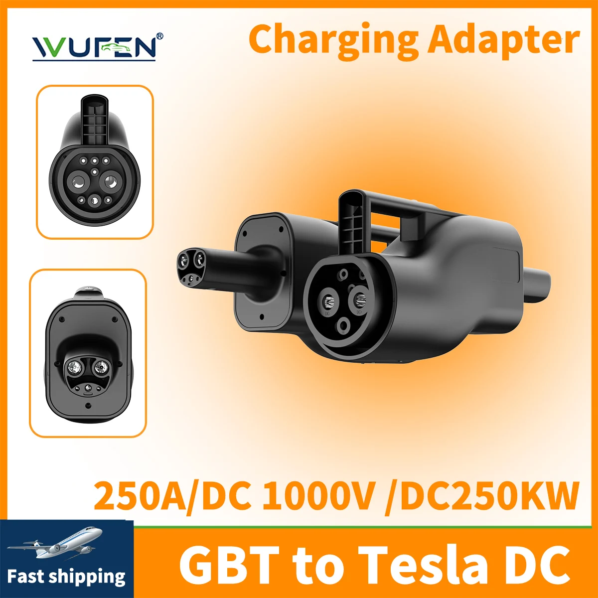 

WUFEN Electric Vehicle GBT to Tesla DC adapter Convertor 250A for US Tesla Model 3/X/Y/S/Cybertruck fast charging adapter