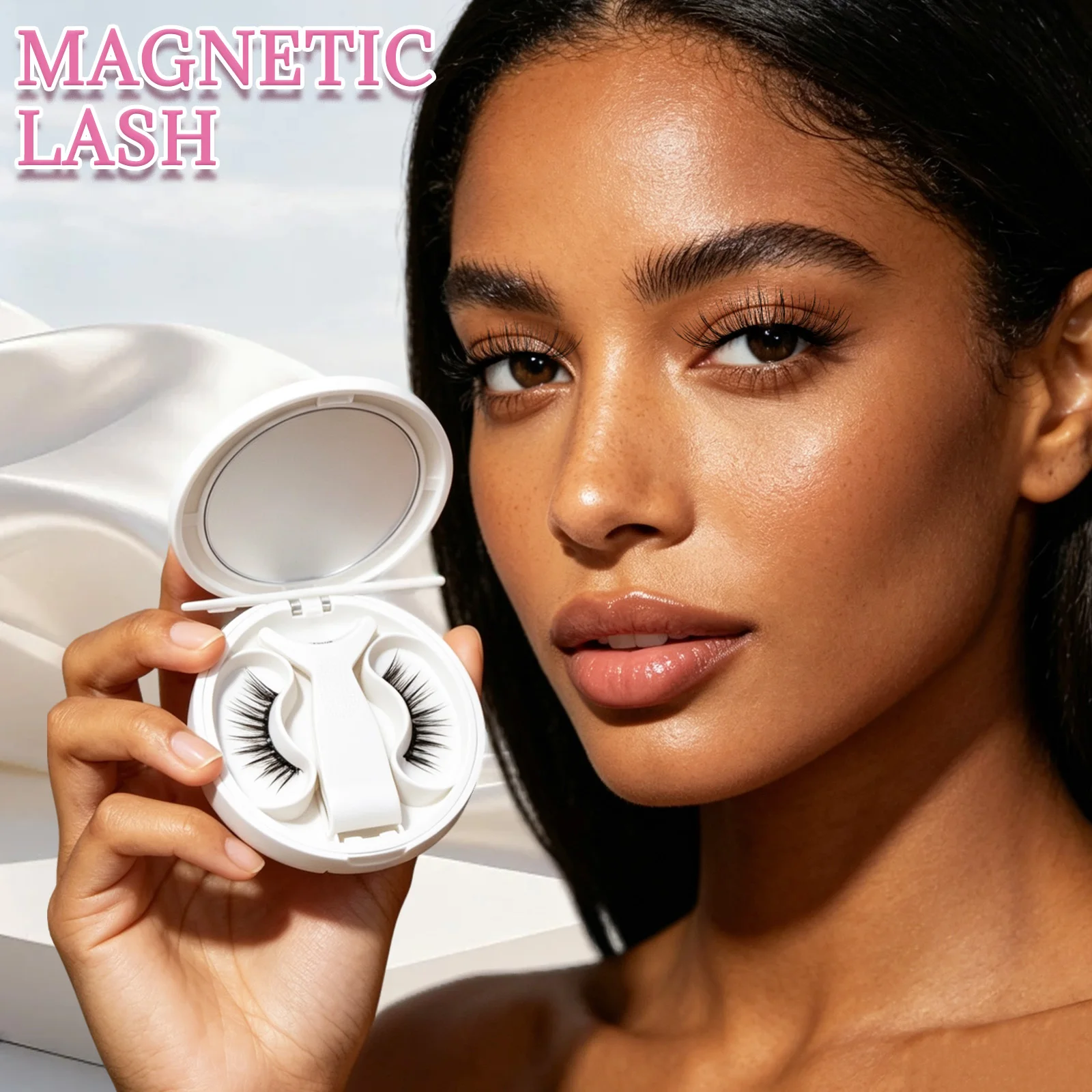 2 Pairs Natural Magnetic Eyelashes with Applicator Clip | Glue-Free Reusable Fake Lashes | 3D Fluffy Wispy False Eyelashes | Long-Lasting No Liner Lash Set