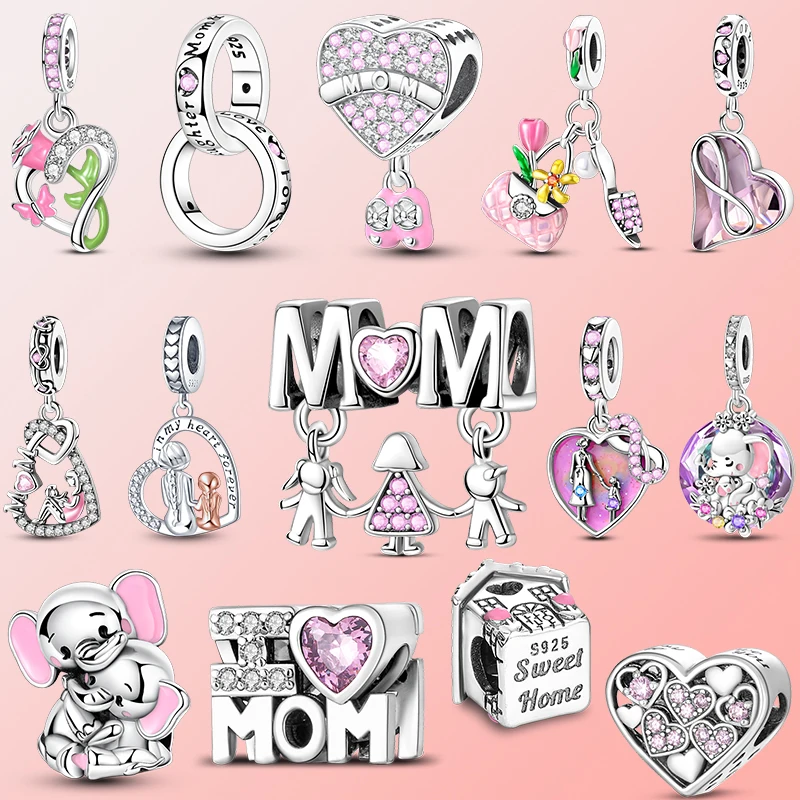 

Fit 3mm Bracelets 925 Sterling Silver Tulip Family Embrace Heart Charms Beads DIY Fine Jewelry Gift Making For Women