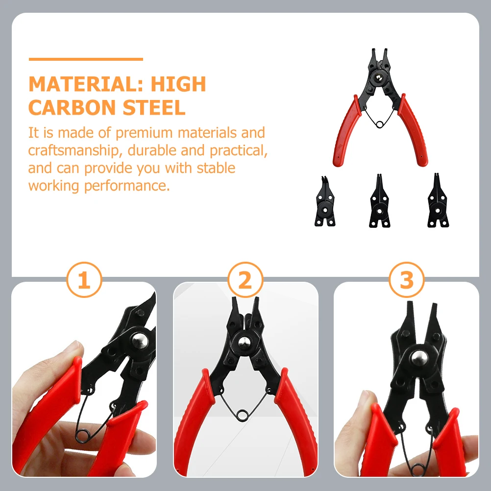 

1 set 1 Set Interchangeable Circlip Plier Tool With Multiple Nozzles Heavy Duty Carbon Steel Ring Retaining Pliers For