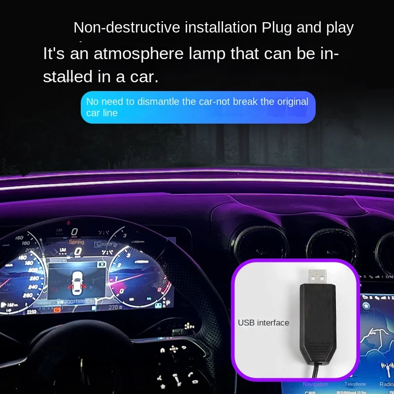 New car universal front windshield LED ambient light APP Colorful USB instrument panel sealed light strip ambient light